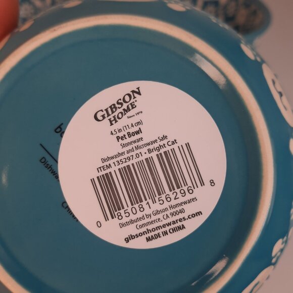 Set of 3 Gibson Bow Wow Meow Cat Bowls Feeders in Blue and White Ceramic Dishes - Picture 2 of 4